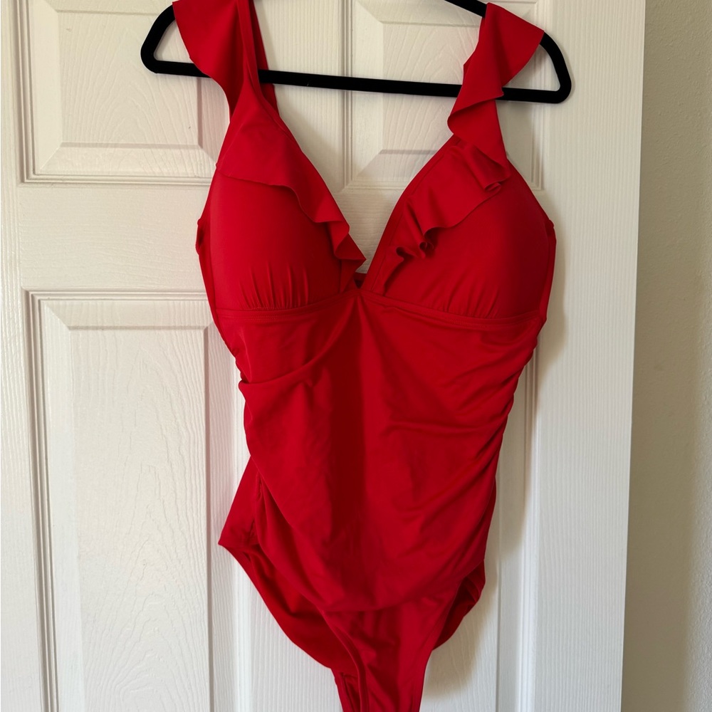 Liz Claiborne Red Ruffle One Piece Swimsuit